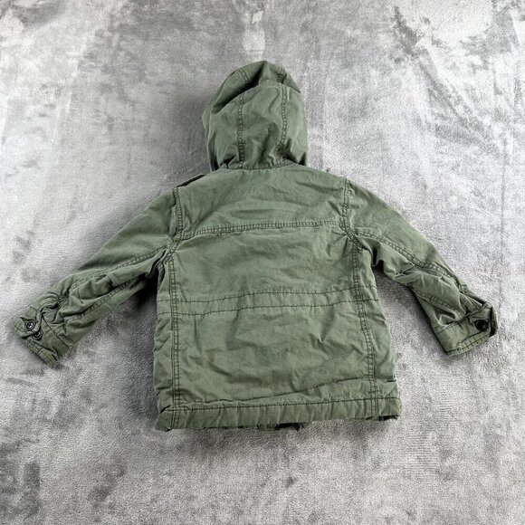 Gap Baby Kids unisex Hooded Zip/ Button Up Army Jacket Size 4 Army Green - Picture 7 of 9